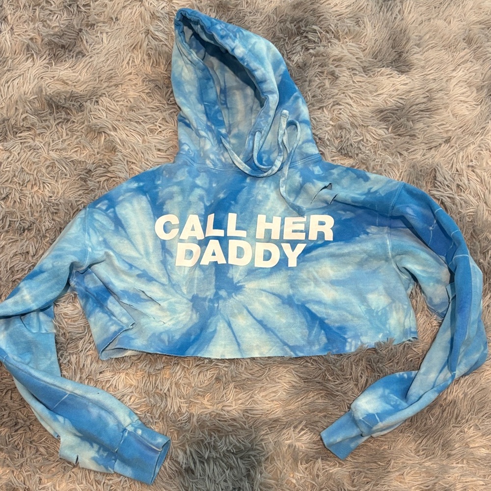 Graphic Blue‎ Tie-Dye Size M Cropped Distressed Hoodie Barstool Sports